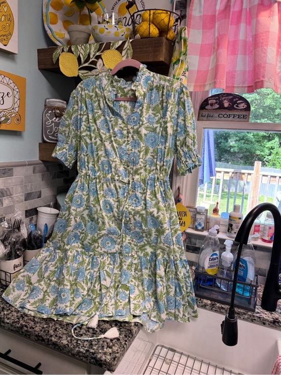 Color Block Dresses & Skirts - India print block M dress with ruffles on sleeves & neck
